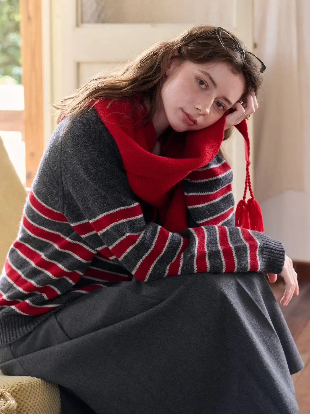 Emberlynn Round Neck Stripe Sweater