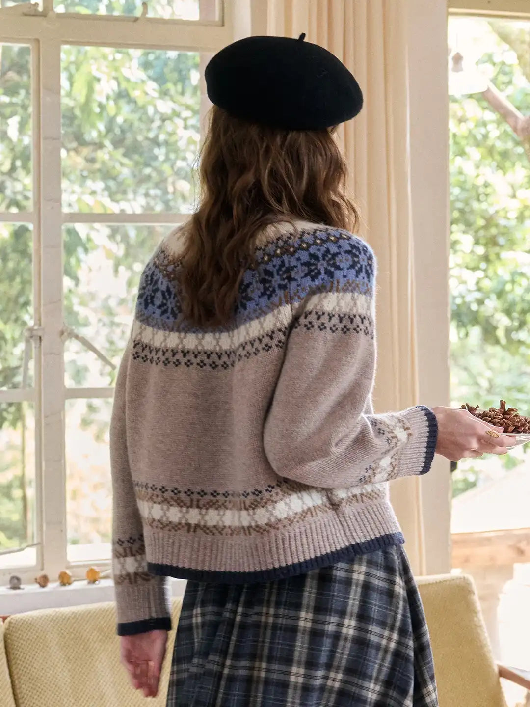 Elyse Round Neck Fair Isle 100% Wool Cardigan