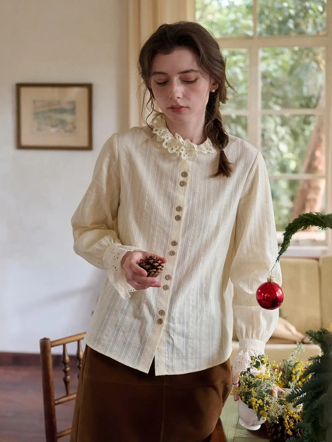 Kaiya Ruffle Collar 100% Cotton Blouse