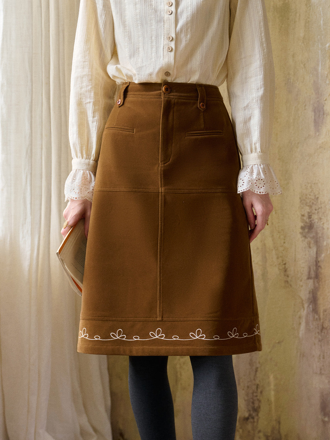 Denver Embroidery Midi Skirt