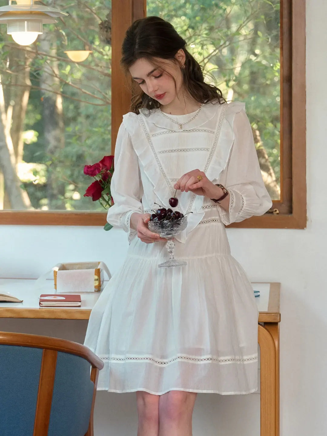 Lucille Victorian Long Sleeve White Dress