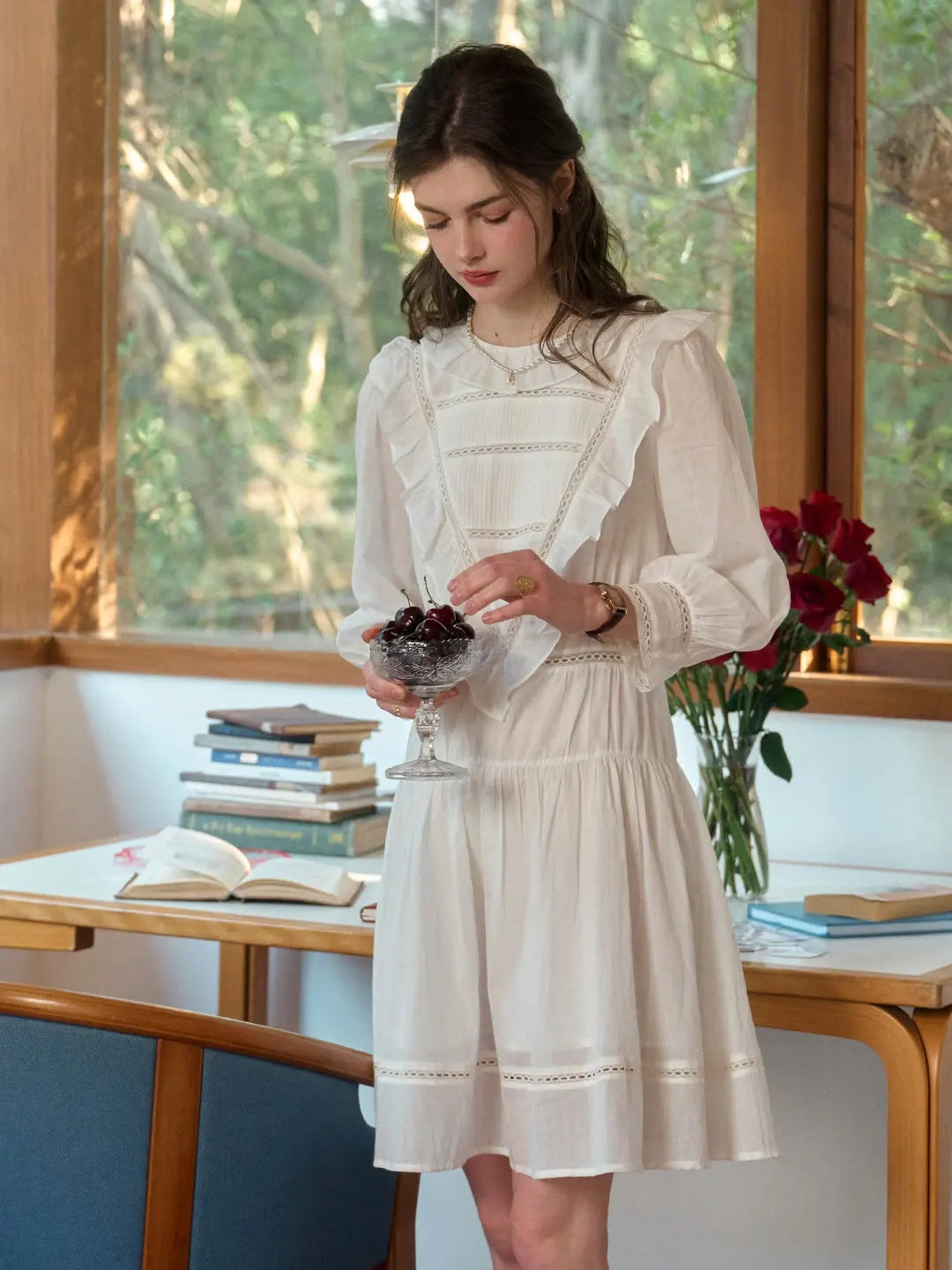 Lucille Victorian Long Sleeve White Dress