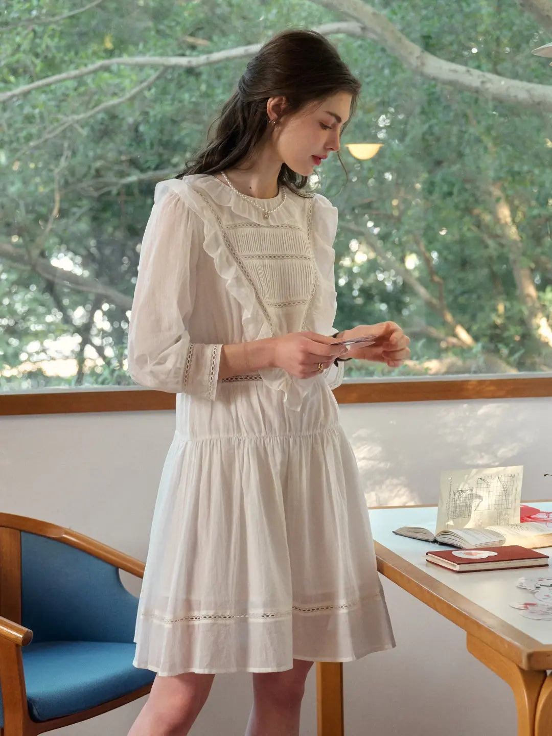 Lucille Victorian Long Sleeve White Dress