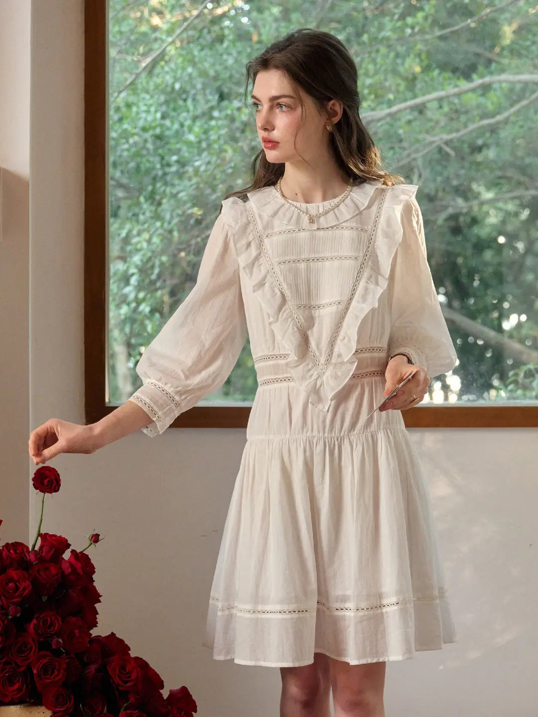 Lucille Victorian Long Sleeve White Dress