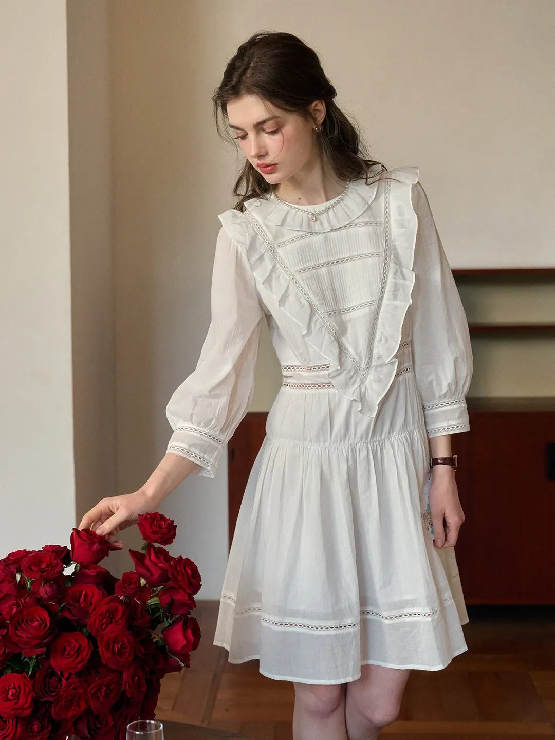 Lucille Victorian Long Sleeve White Dress