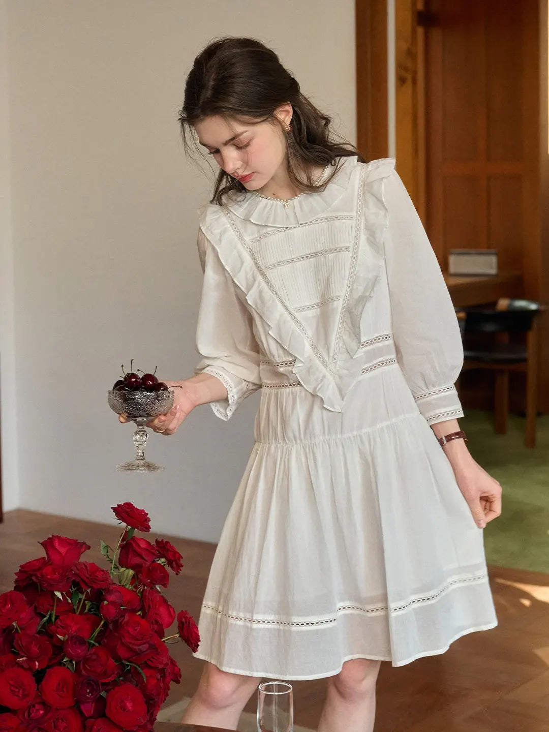 Lucille Victorian Long Sleeve White Dress