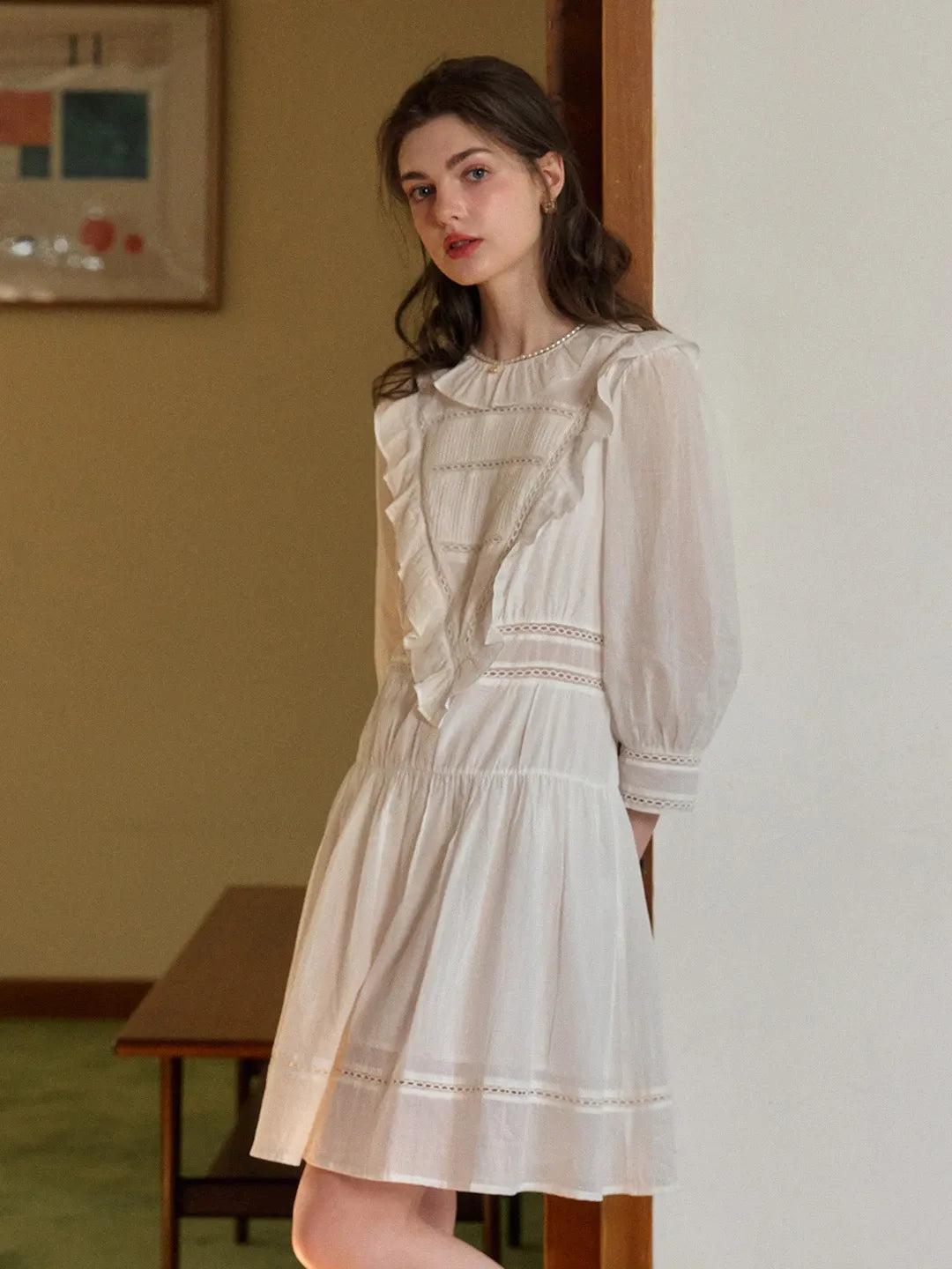 Lucille Victorian Long Sleeve White Dress