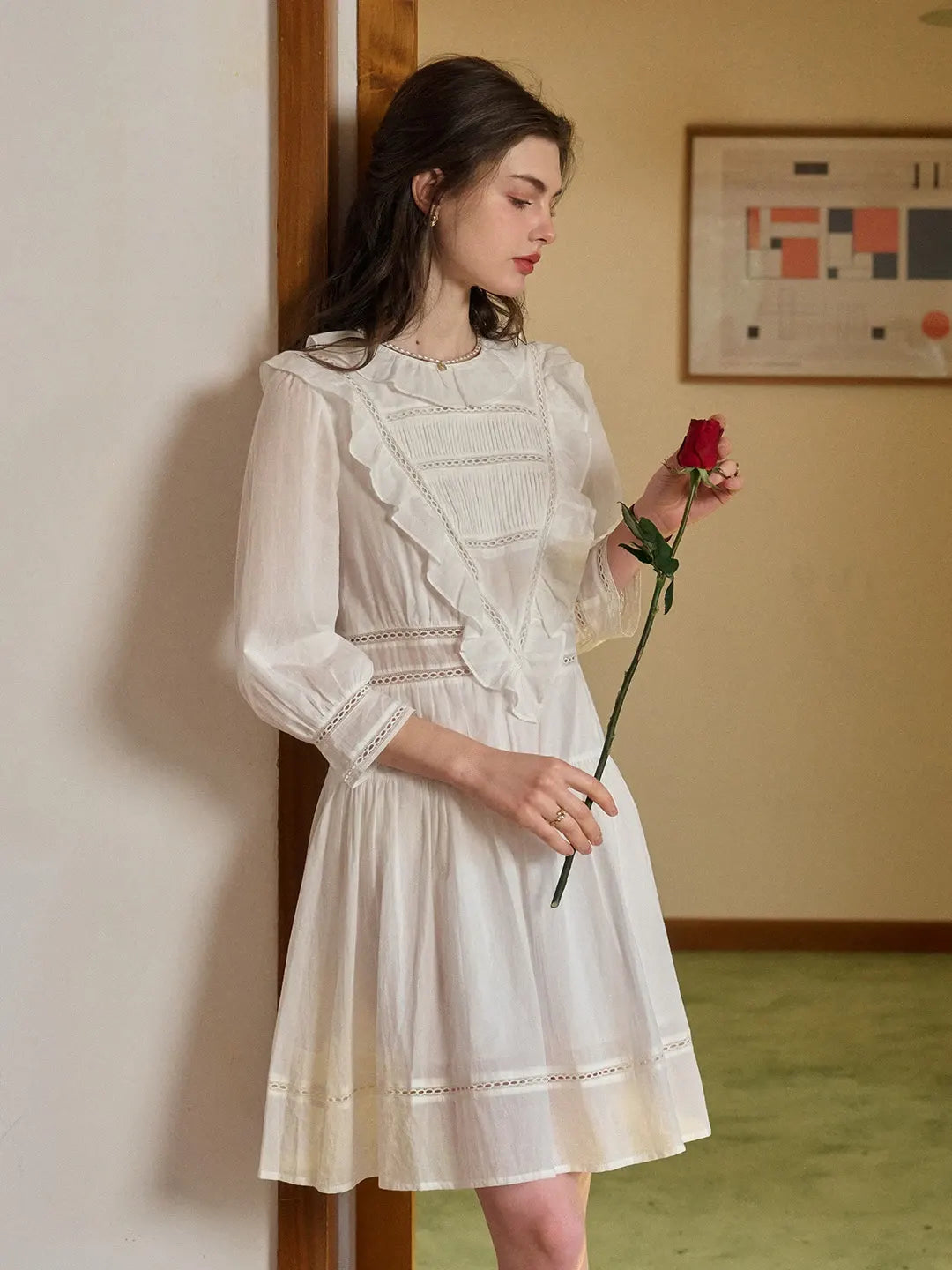 Lucille Victorian Long Sleeve White Dress