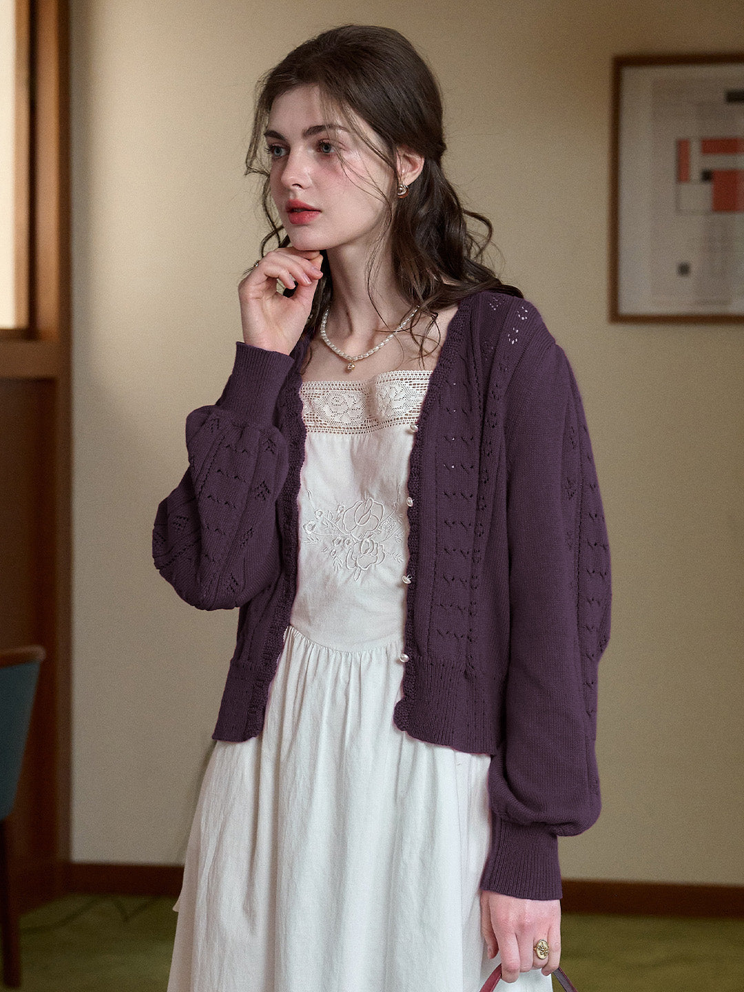 Amira Wave V-neck Cotton Knitted Cardigan