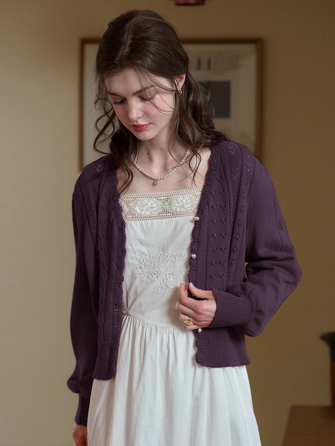Amira Wave V-neck Cotton Knitted Cardigan