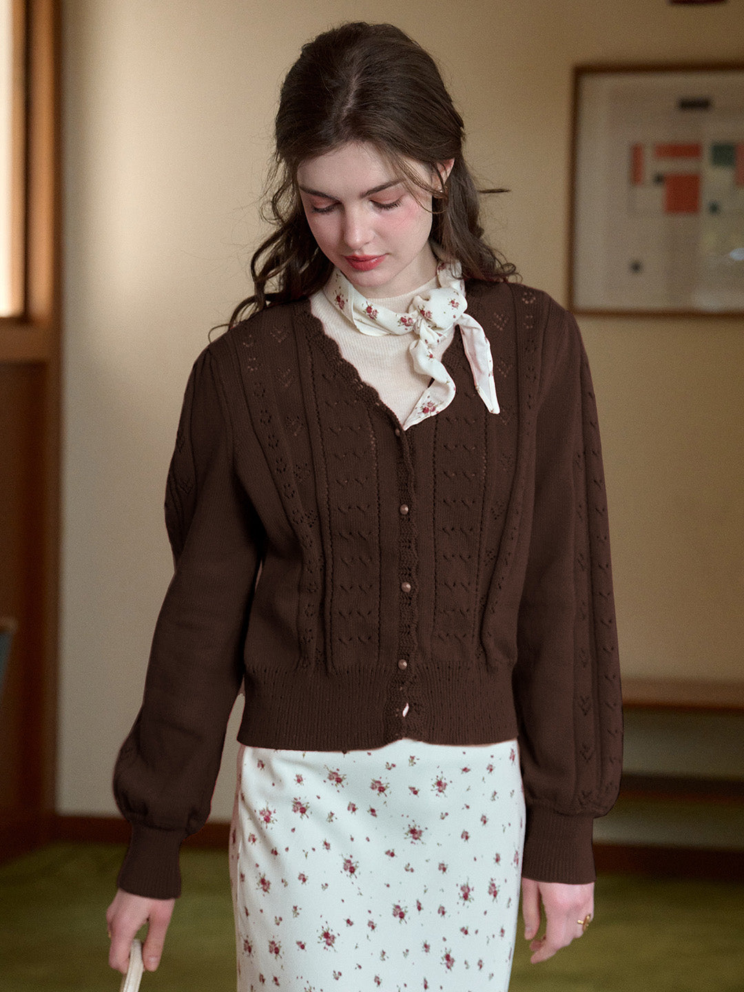 Amira Wave V-neck Cotton Knitted Cardigan