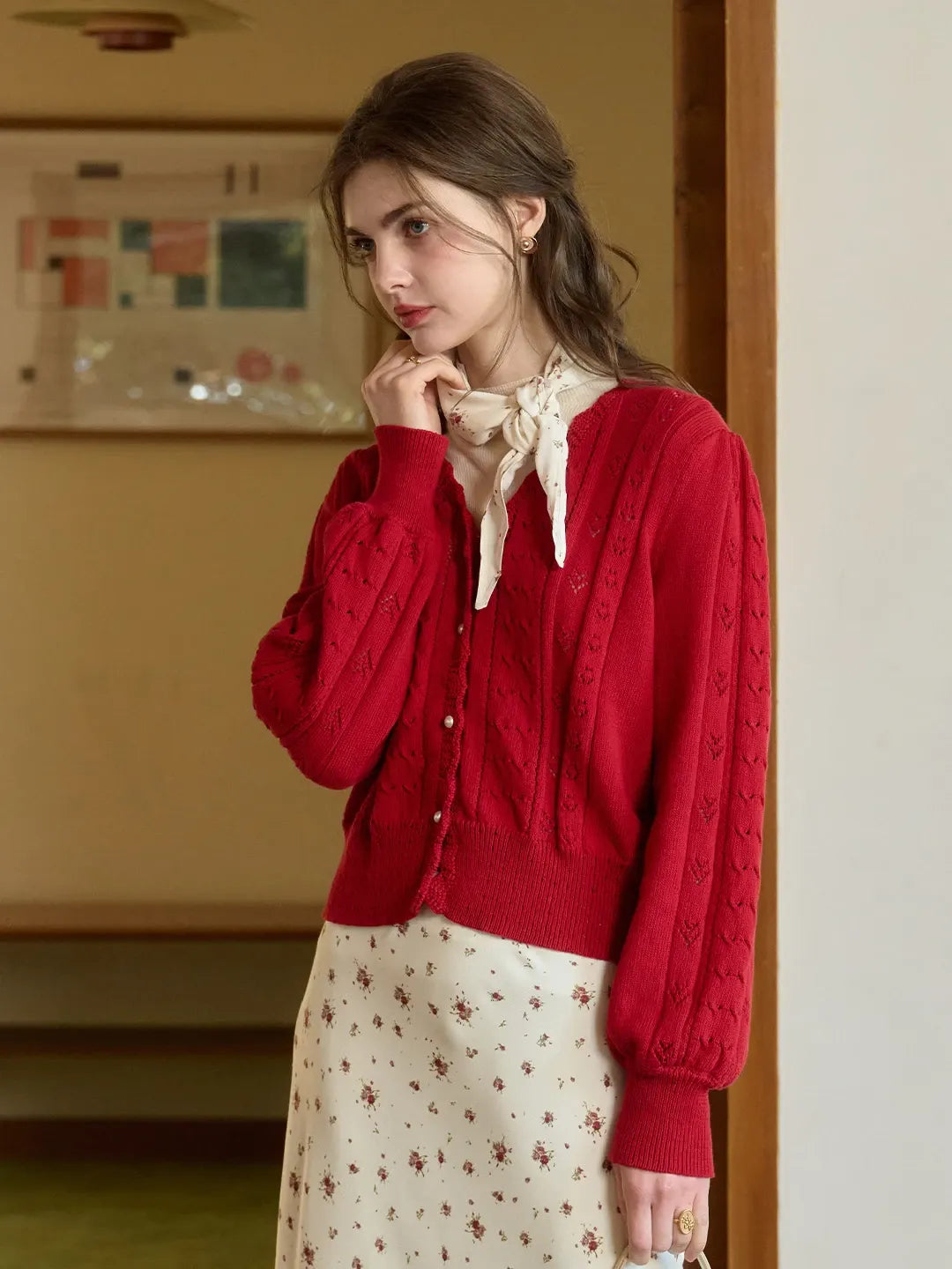 Amira Wave V-neck Cotton Knitted Cardigan