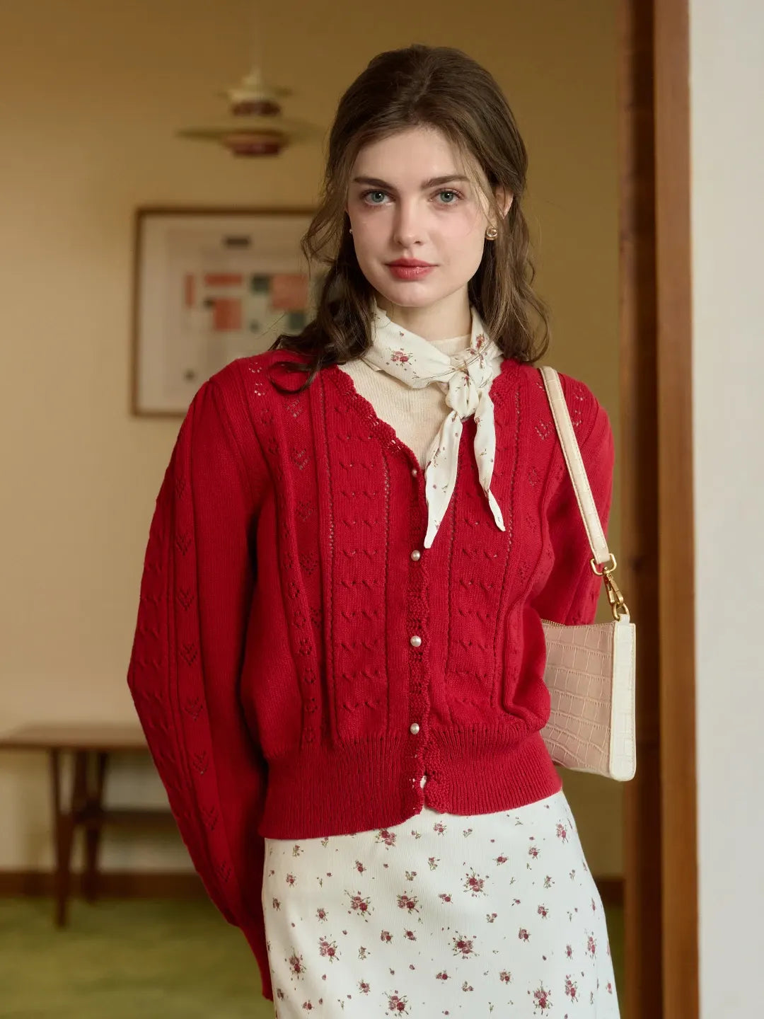 Amira Wave V-neck Cotton Knitted Cardigan