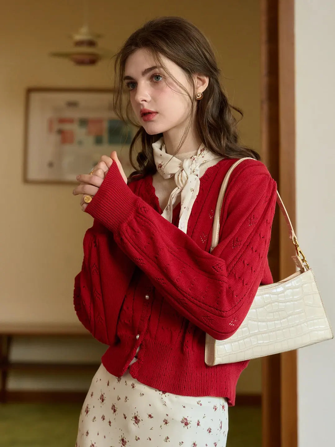 Amira Wave V-neck Cotton Knitted Cardigan