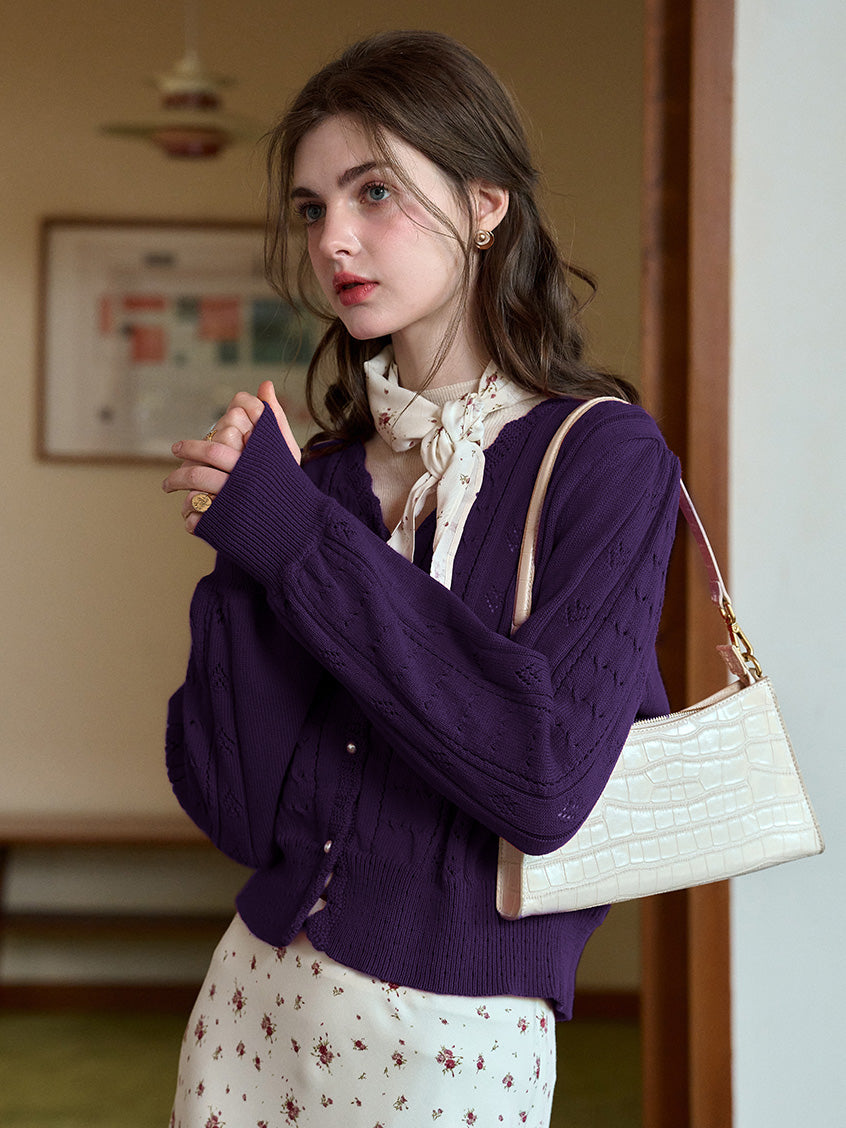 Amira Wave V-neck Cotton Knitted Cardigan