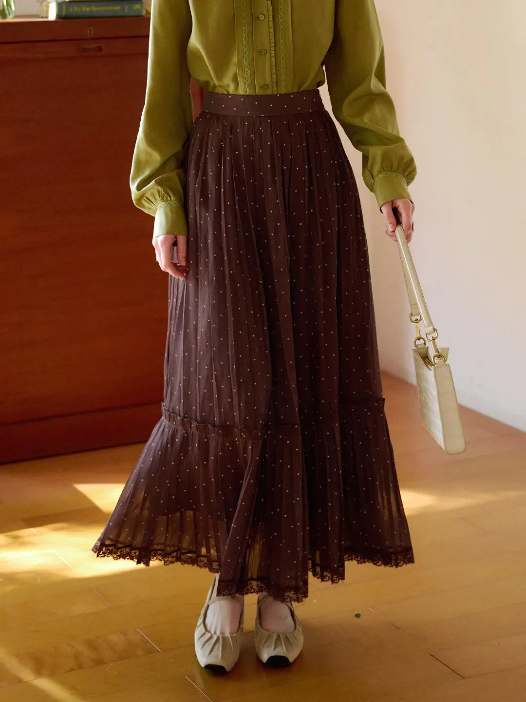 Braelyn Pleated Dots Skirt