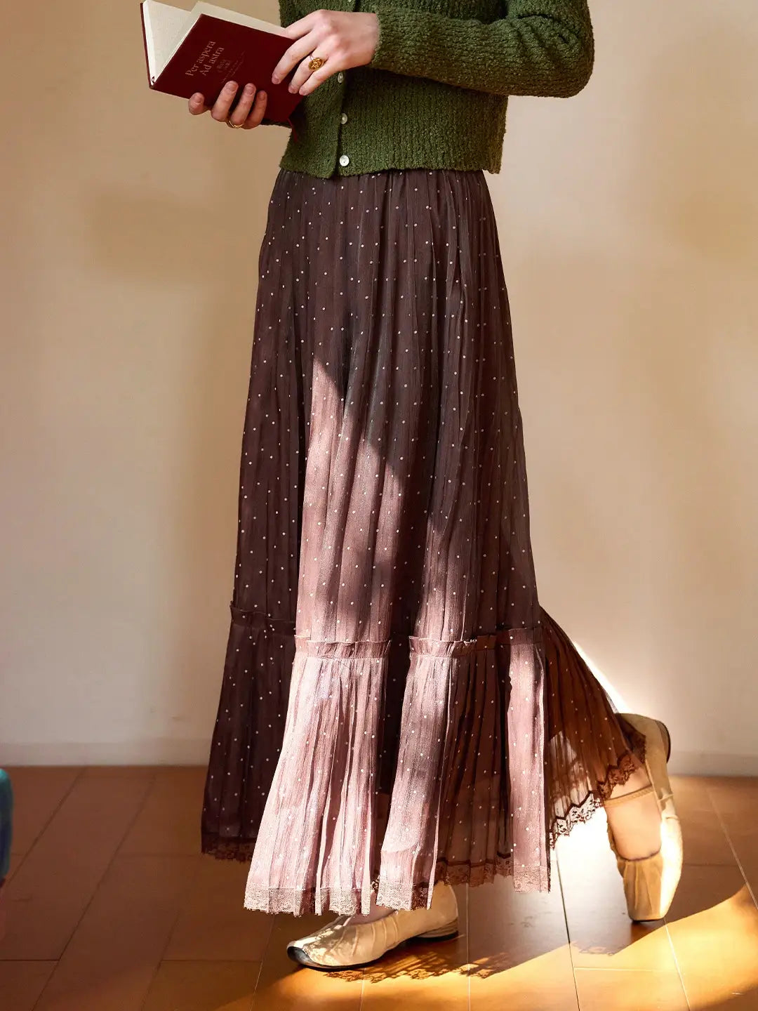 Braelyn Pleated Dots Skirt