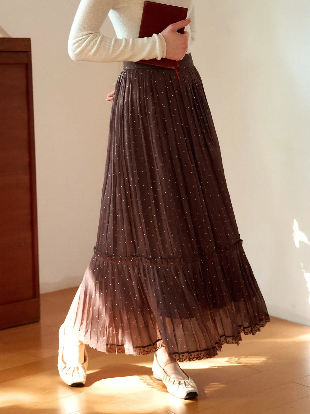 Braelyn Pleated Dots Skirt