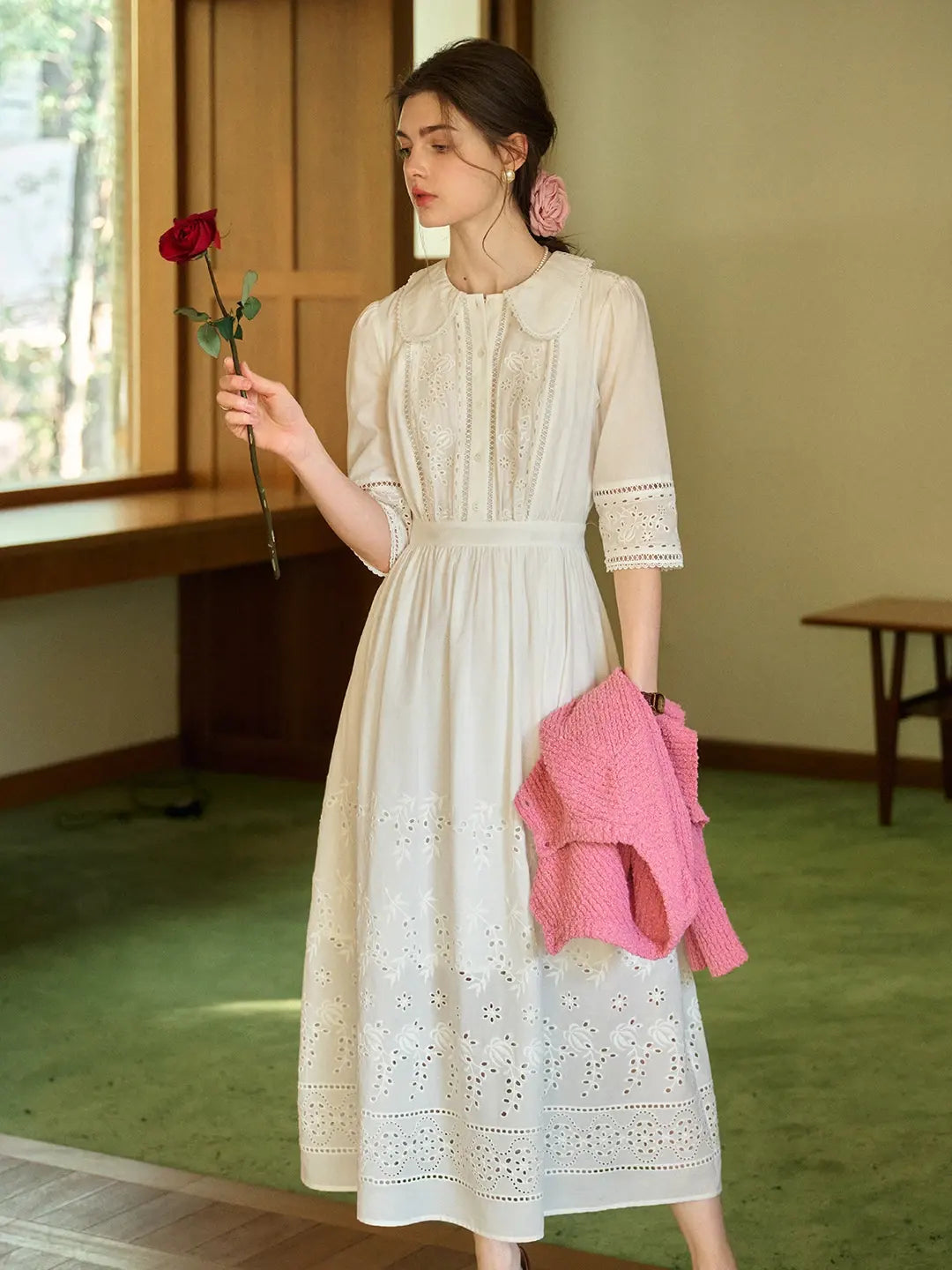 Jana Peter Pan Collar Hollow Dress