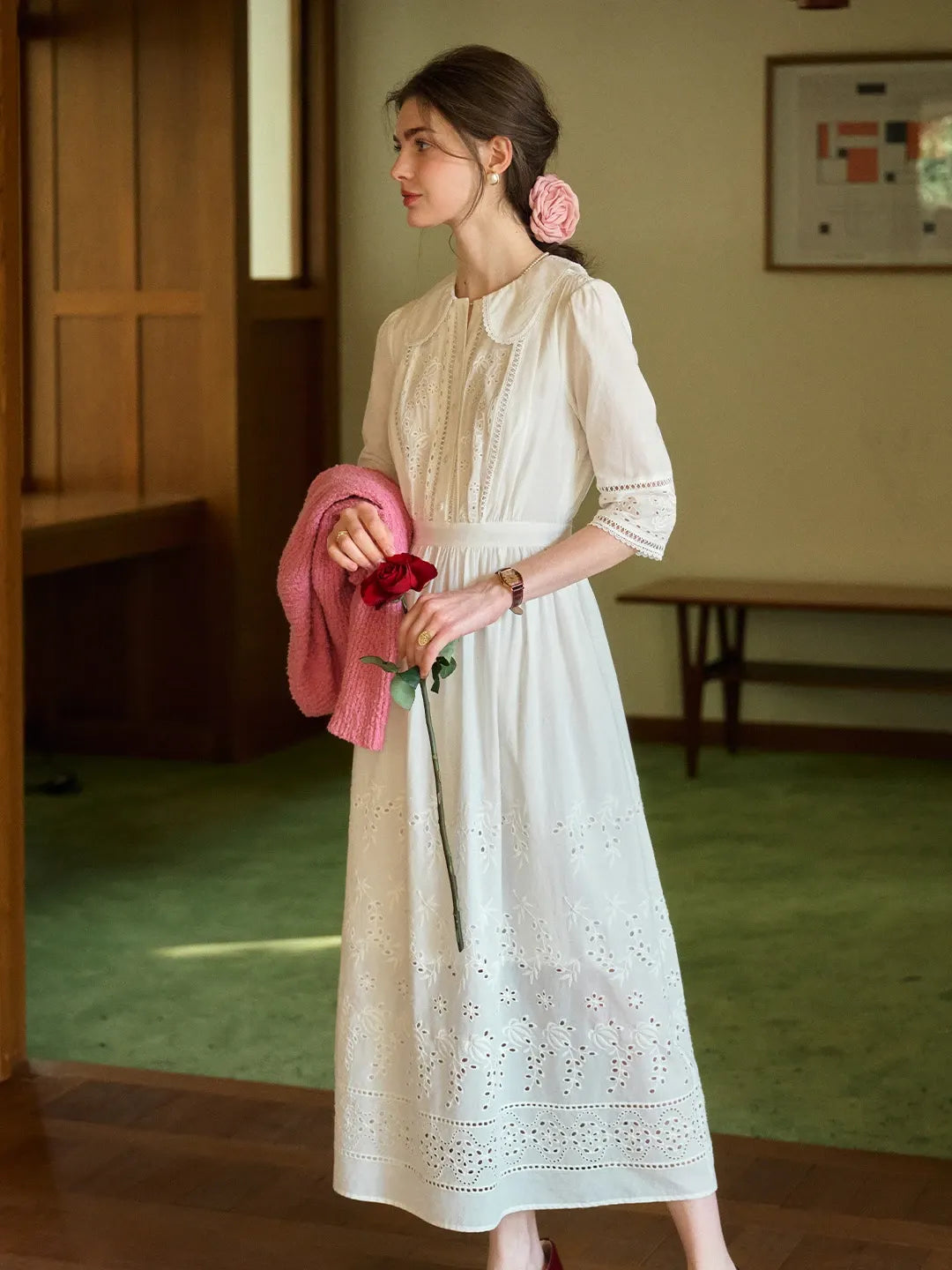 Jana Peter Pan Collar Hollow Dress