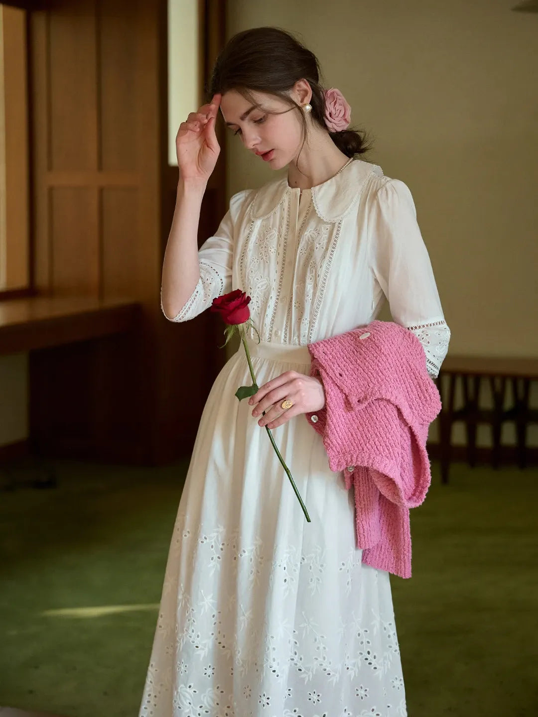 Jana Peter Pan Collar Hollow Cotton Dress