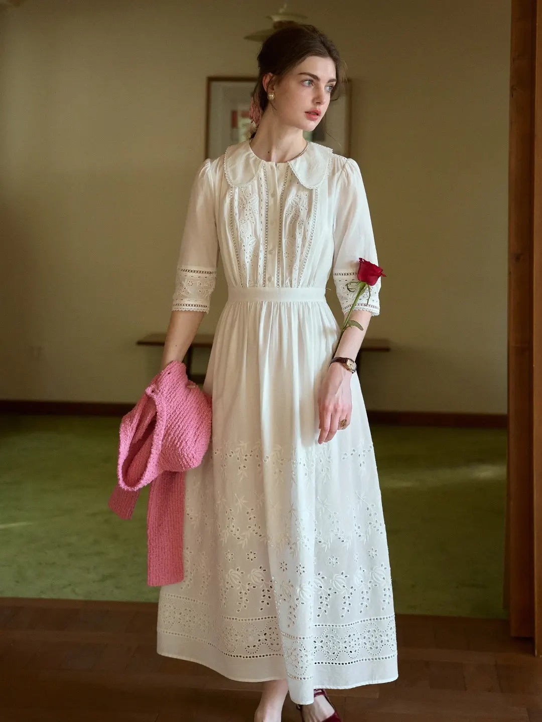 Jana Peter Pan Collar Hollow Cotton Dress Jana Peter Pan Collar Hollow Cotton Dress