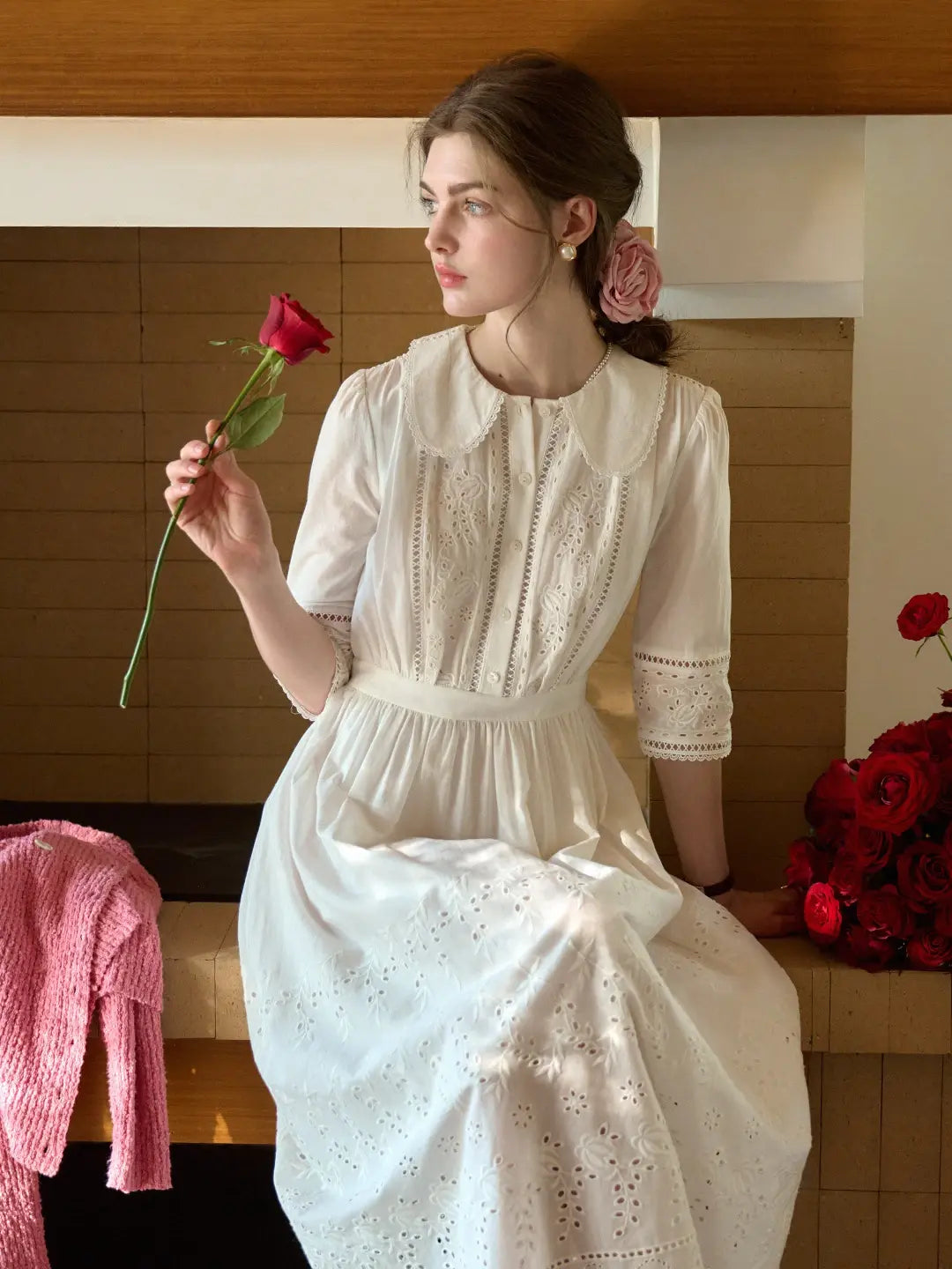 Jana Peter Pan Collar Hollow Cotton Dress