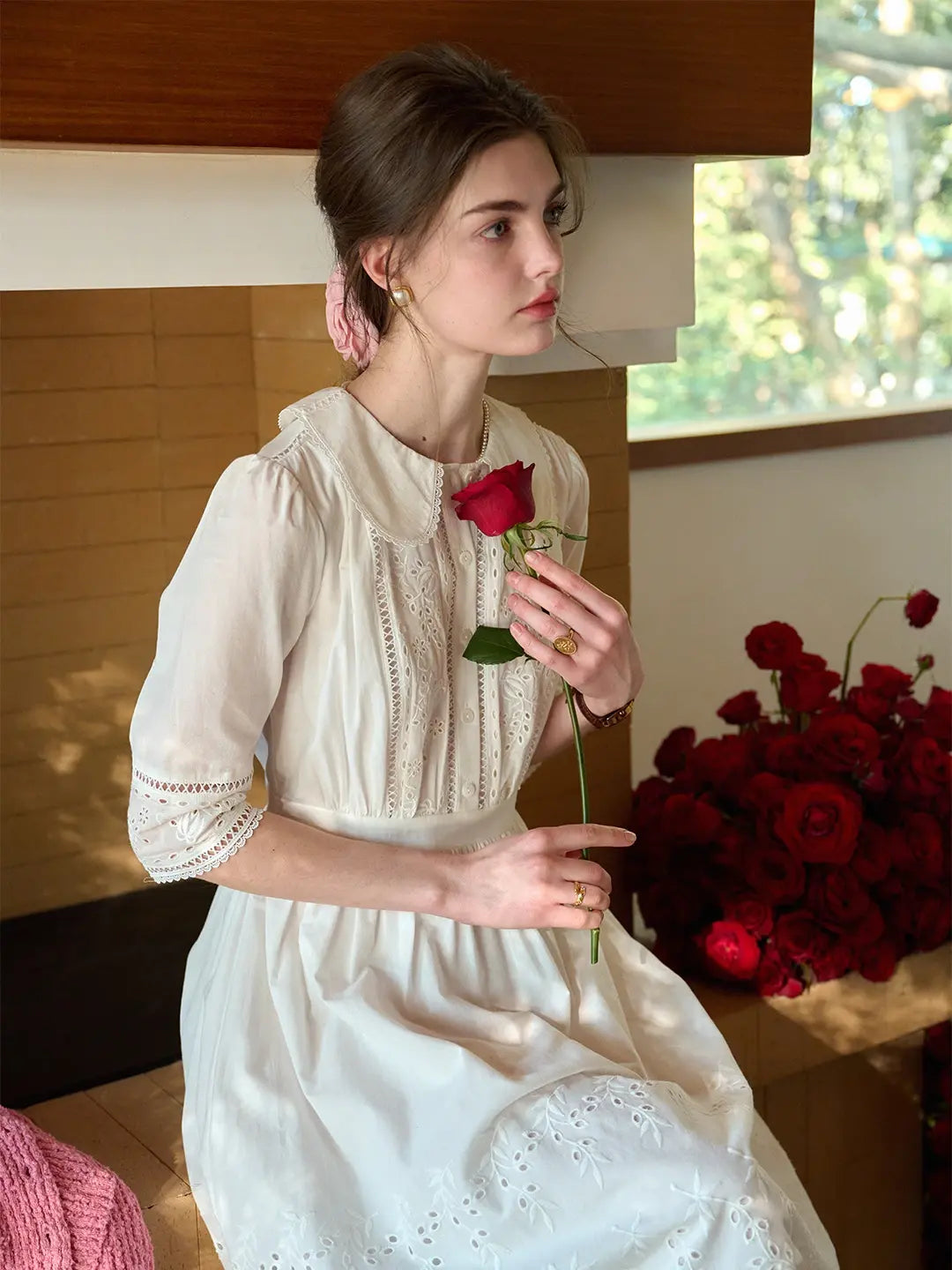 Jana Peter Pan Collar Hollow Cotton Dress