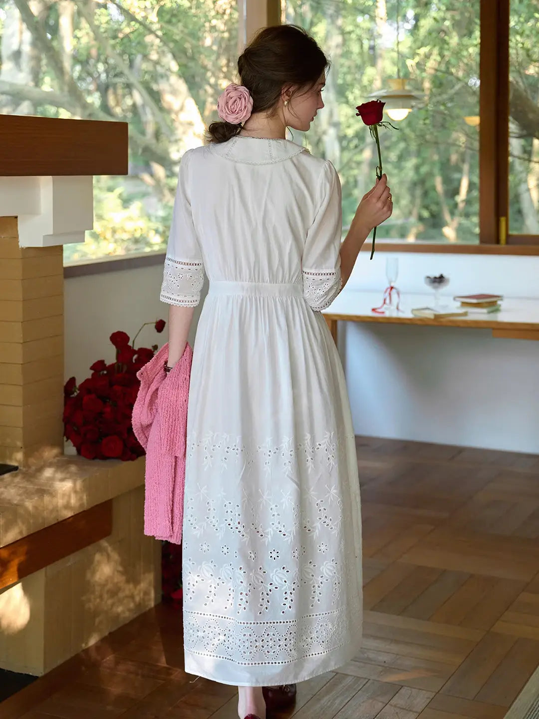 Jana Peter Pan Collar Hollow Cotton Dress