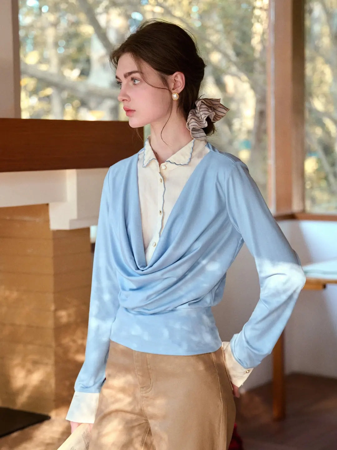 Lilyana Peter Pan Collar Layered-look Top