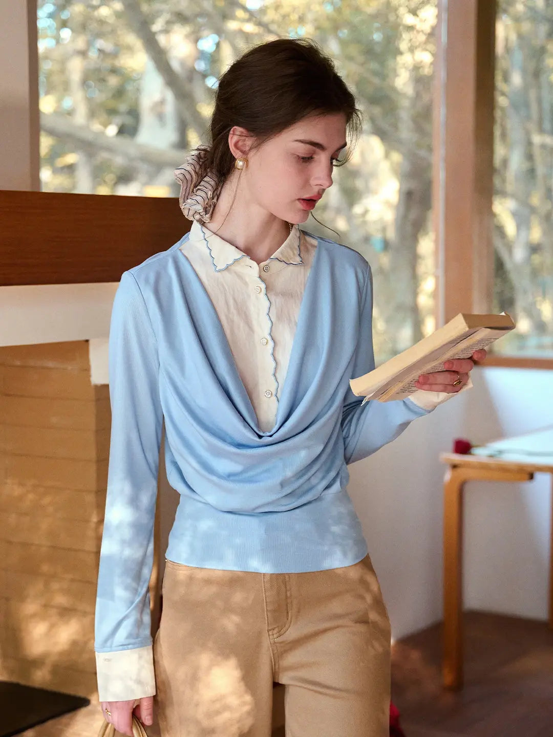 Lilyana Peter Pan Collar Layered-look Top