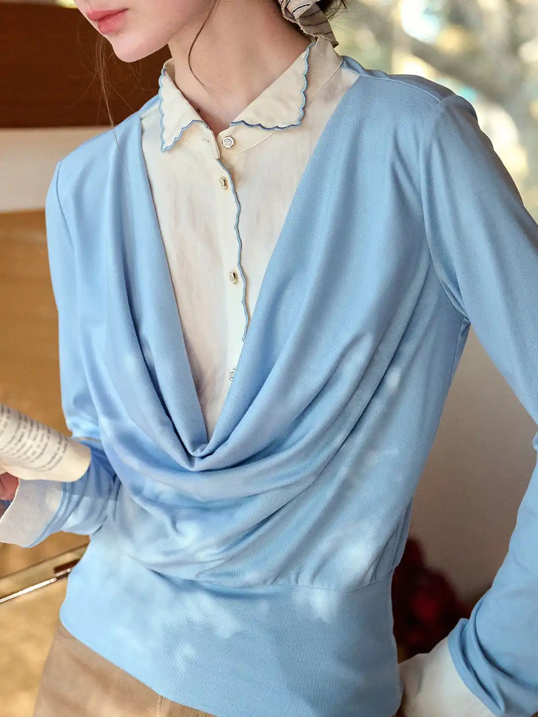 Lilyana Peter Pan Collar Layered-look Top