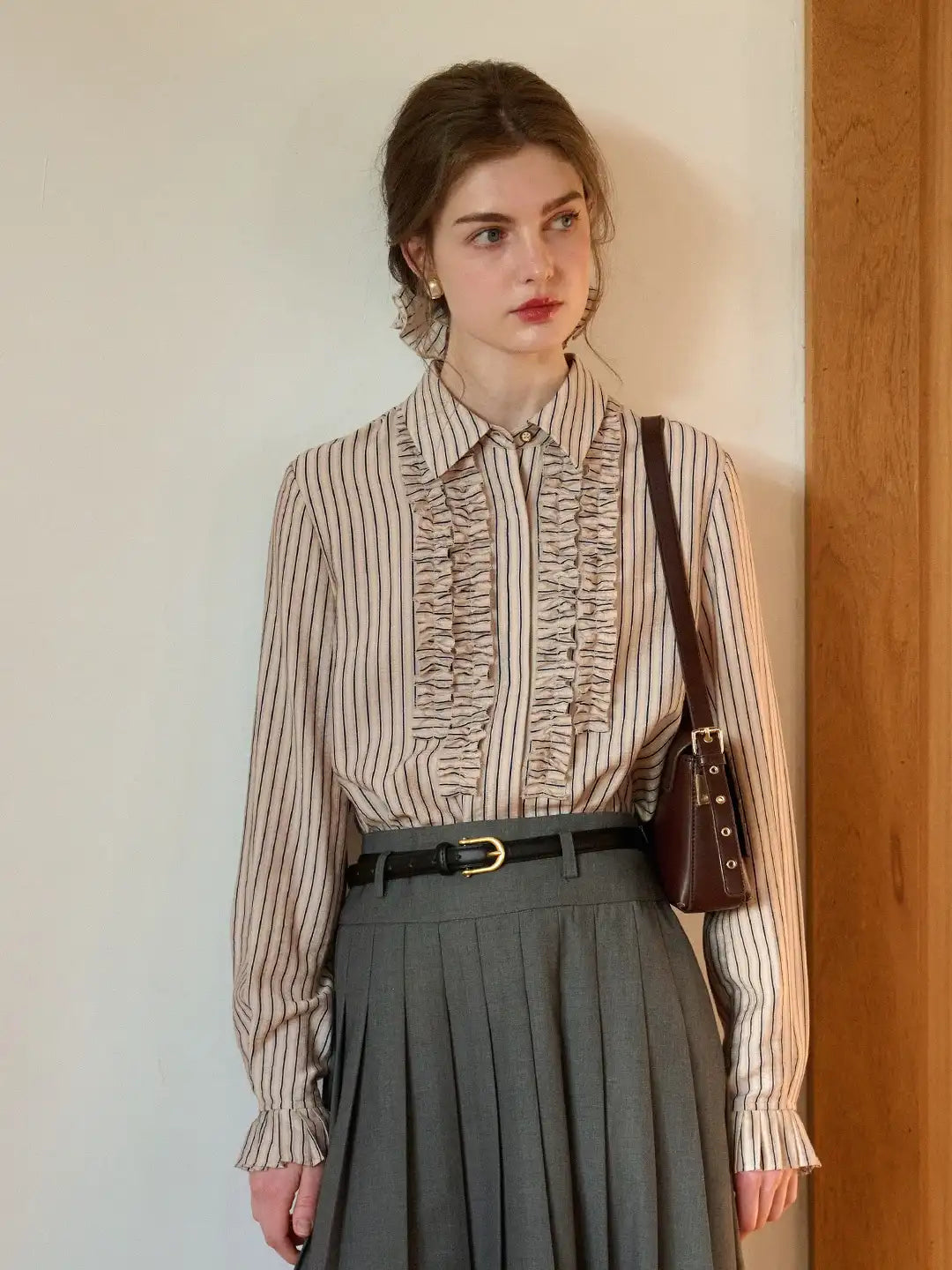 Elliot Lapel Ruffle Stripe Blouse