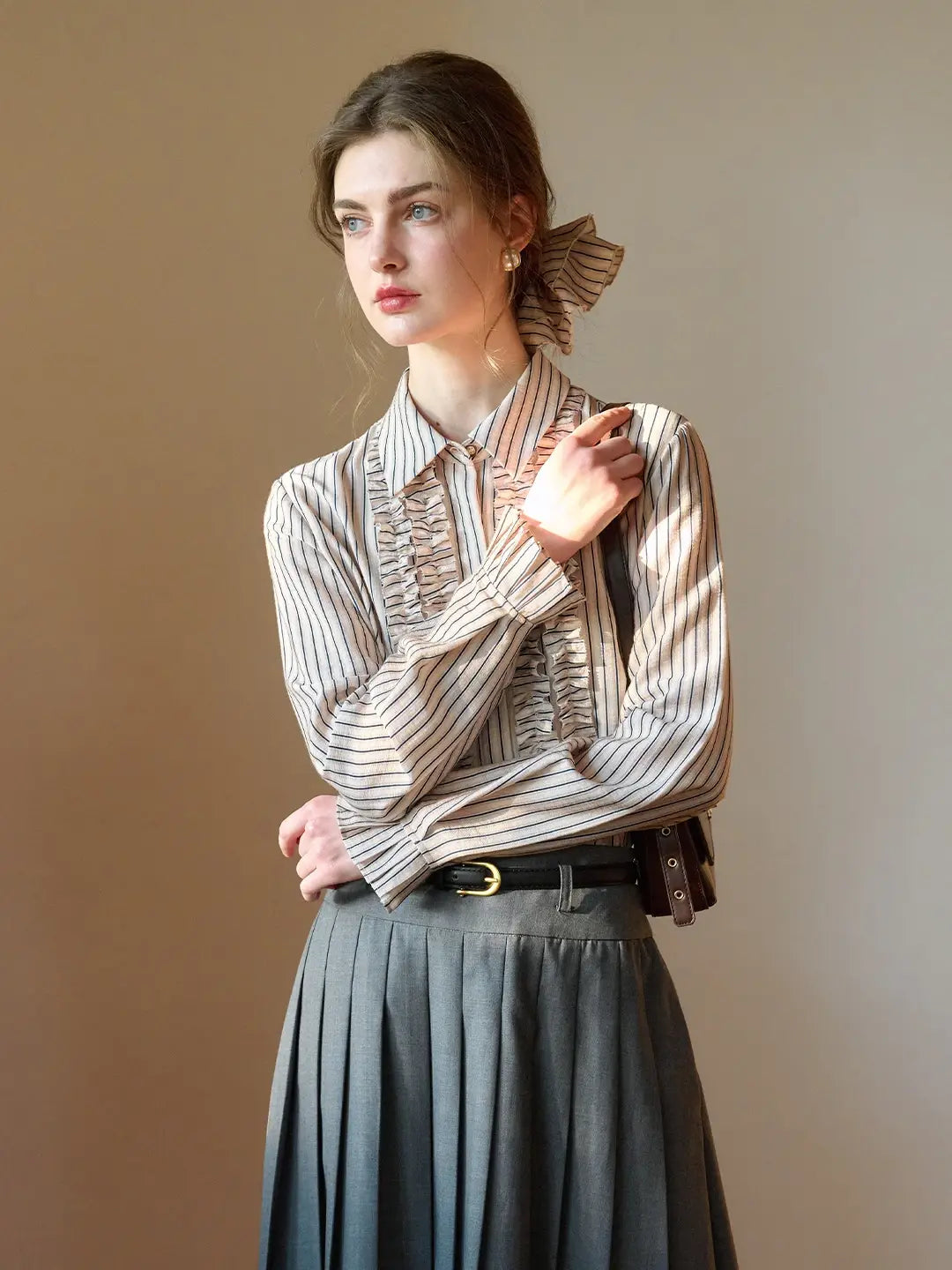 Elliot Lapel Ruffle Stripe Blouse