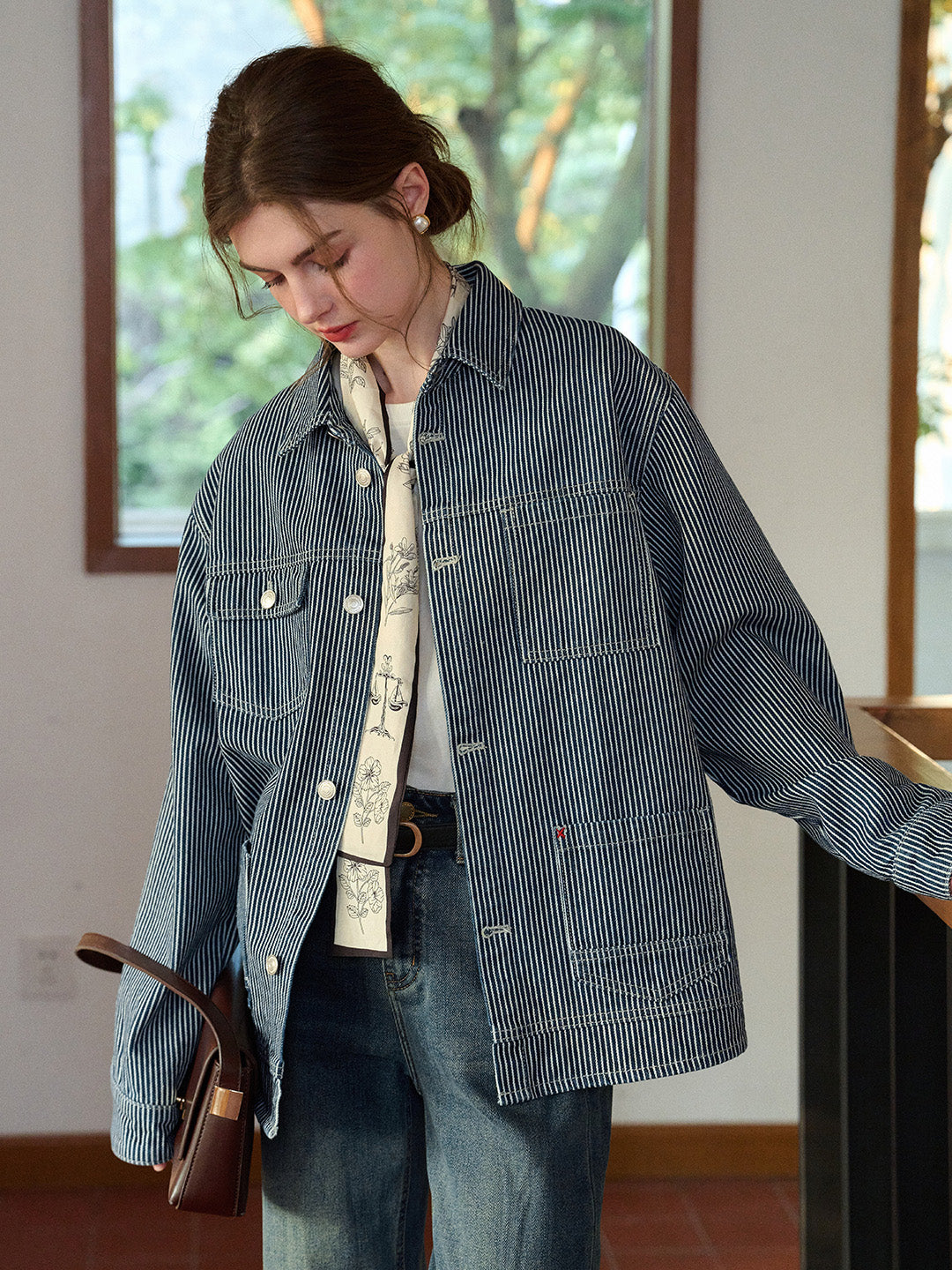 【Final Sale】Navy Lapel Stripe Cotton Jacket