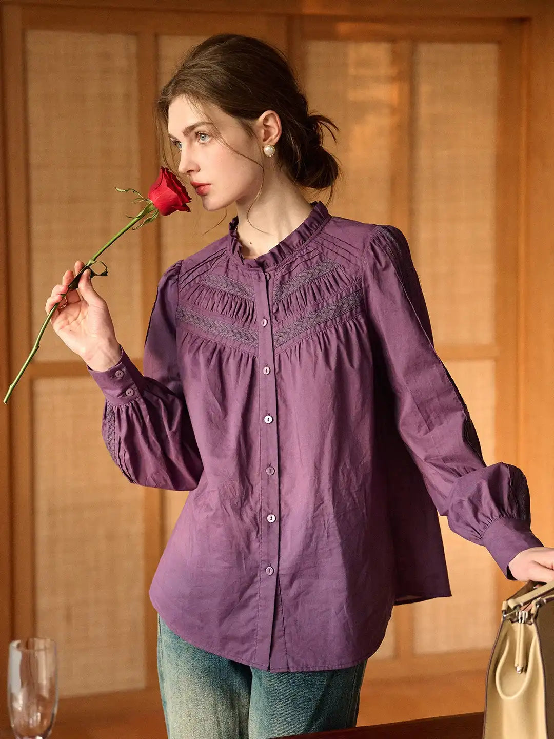 Jolie Ruffle Collar 100% Cotton Blouse