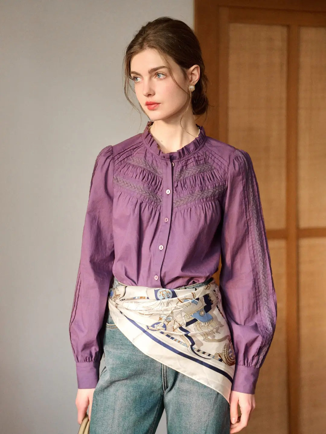 Jolie Ruffle Collar 100% Cotton Blouse