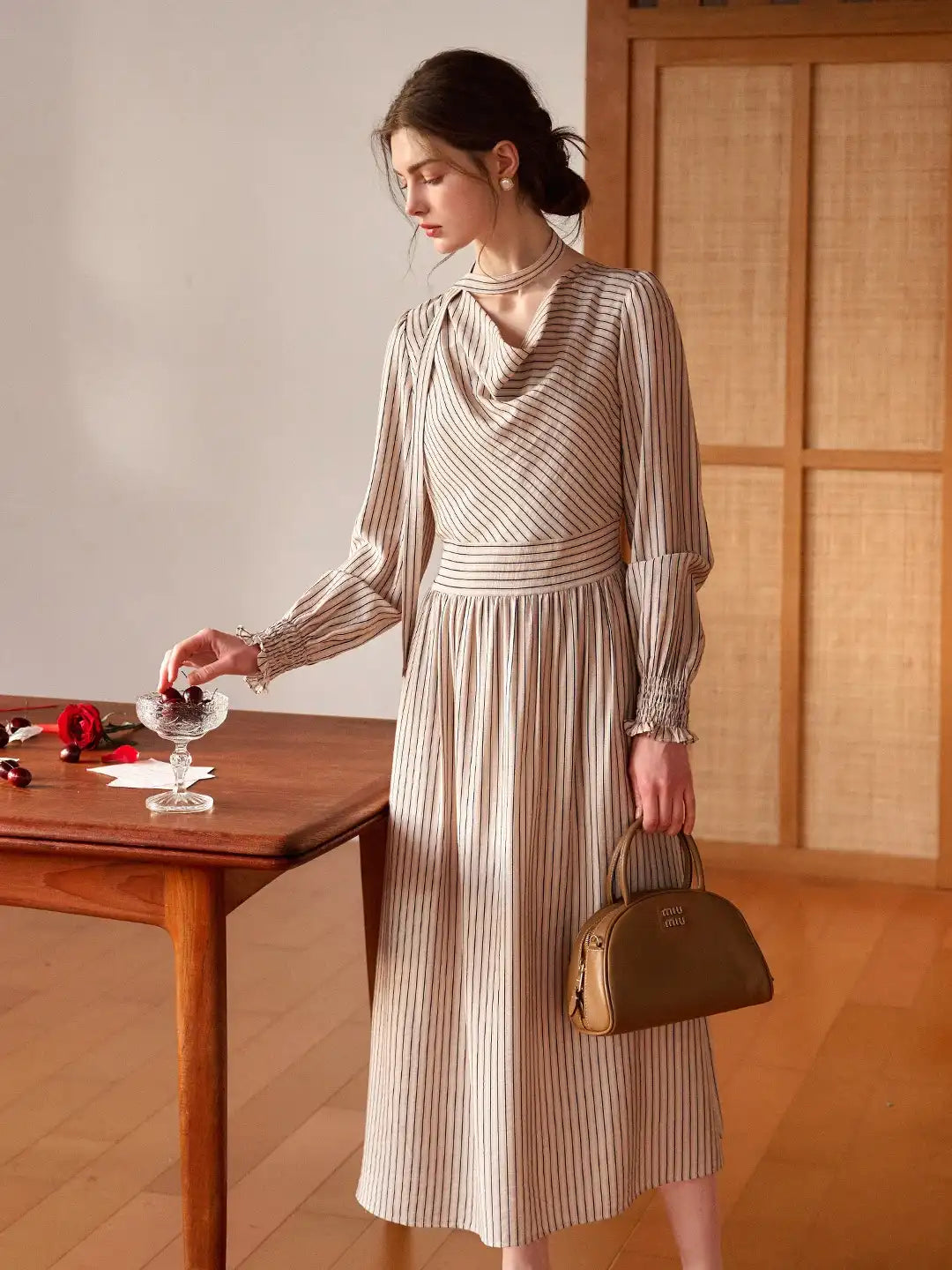 Janlisa Cowl Neck Stripe Dress