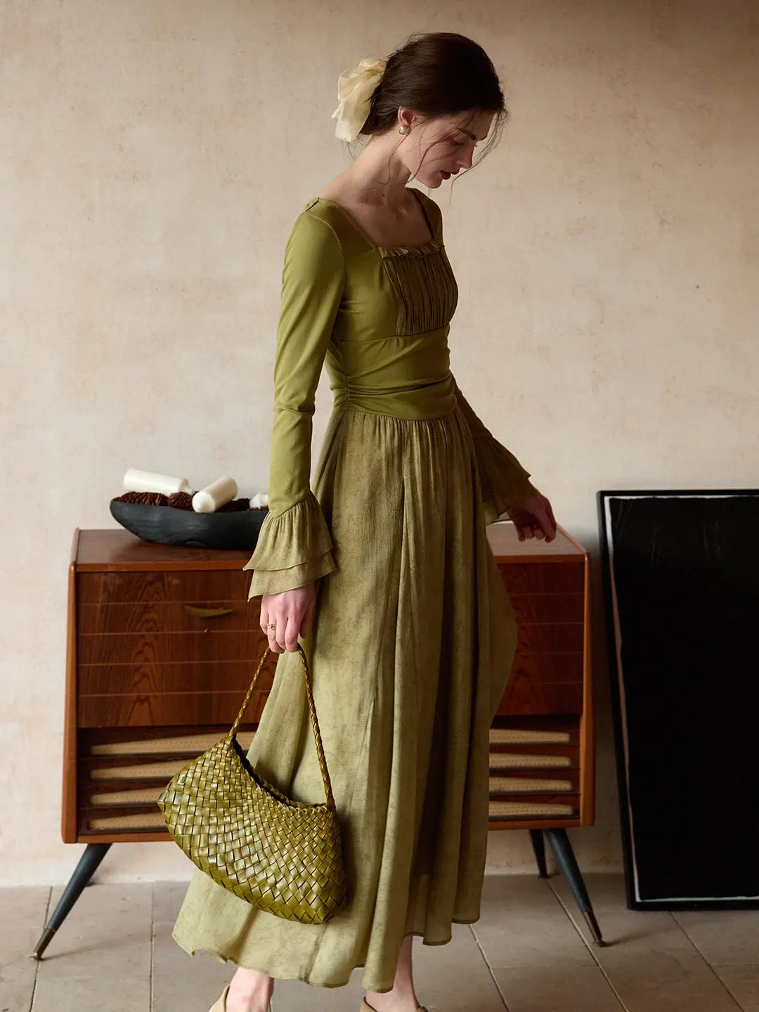 Kimora Square Neck Shirred Dress