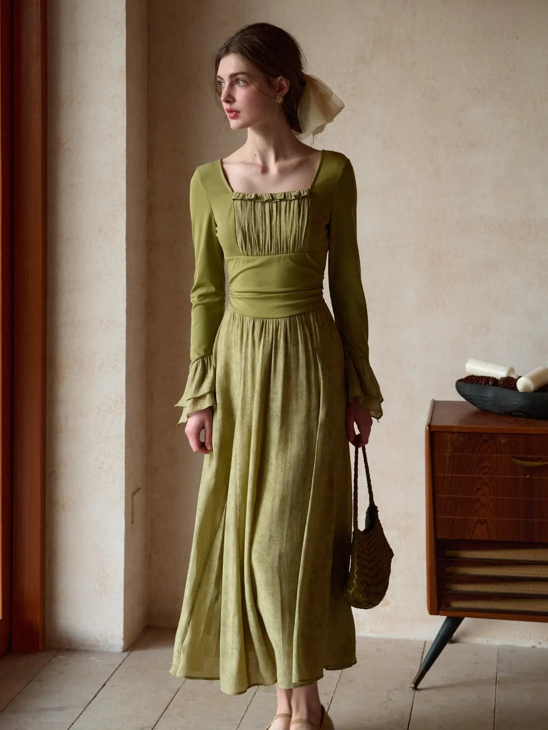 Kimora Square Neck Shirred Dress