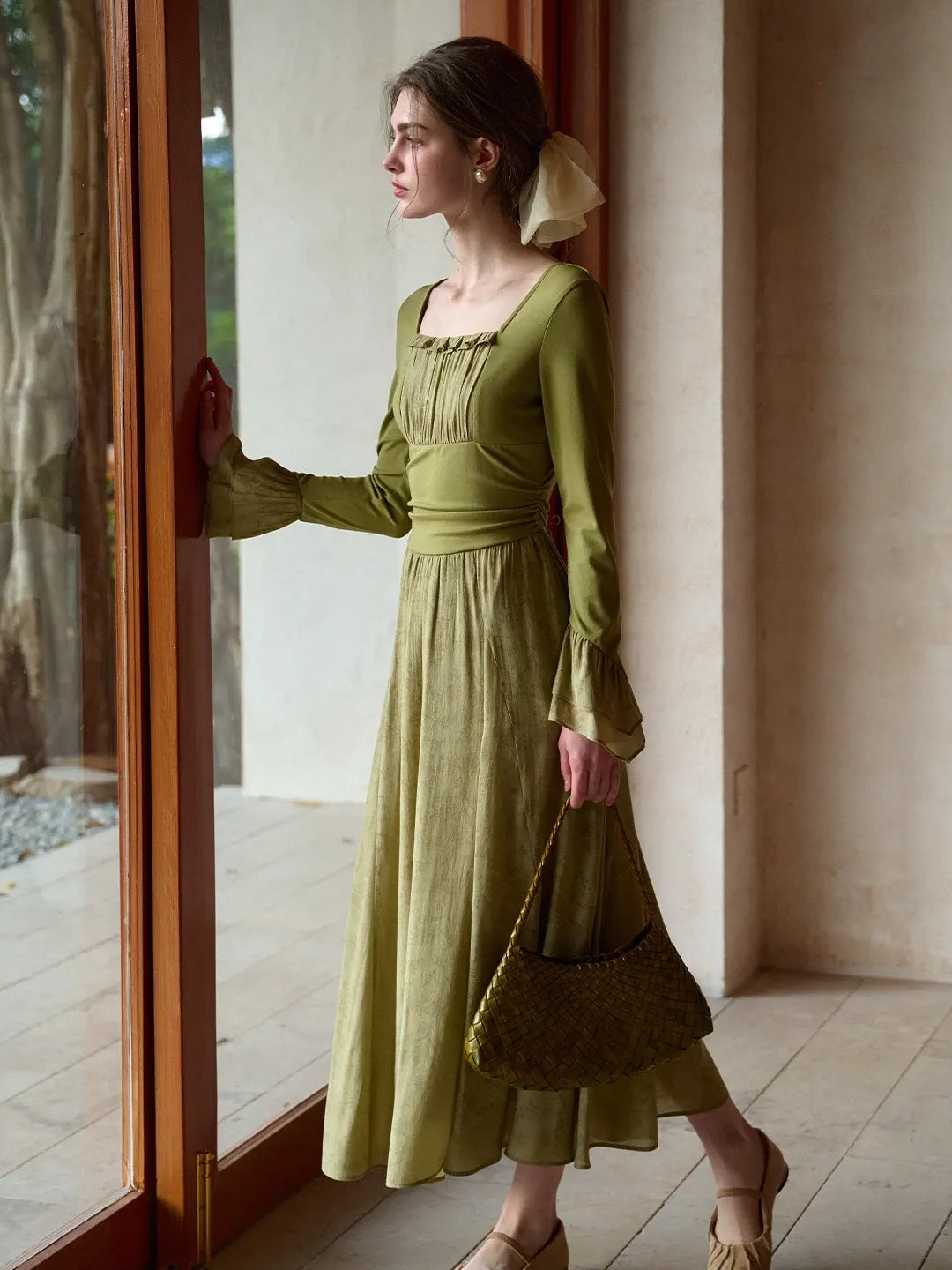 Kimora Square Neck Shirred Dress