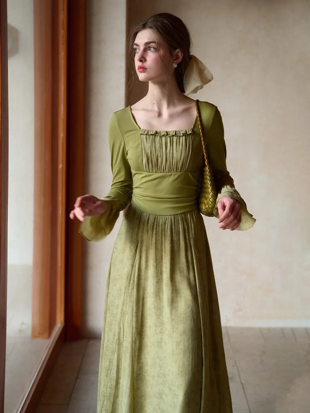 Kimora Square Neck Shirred Dress