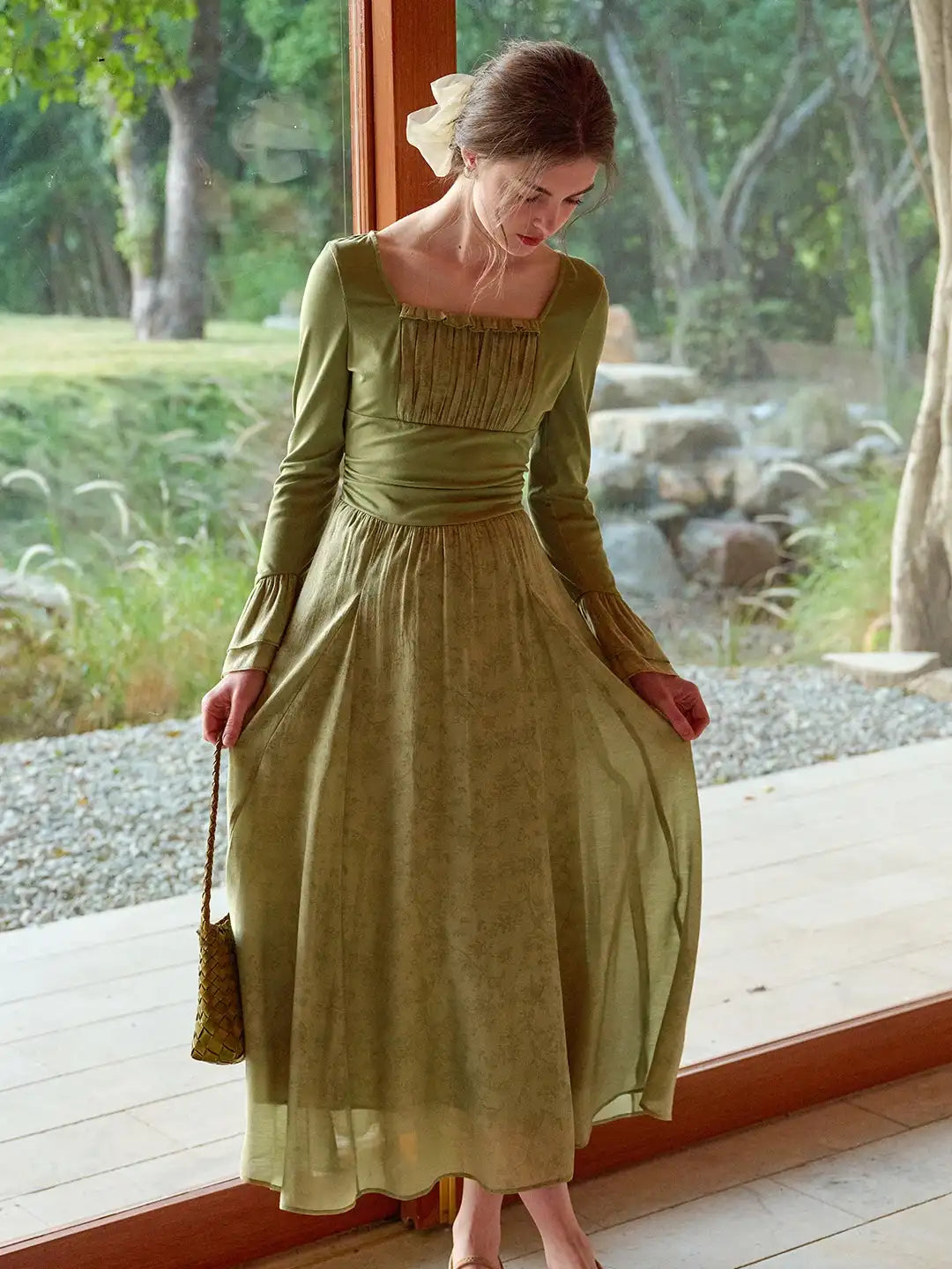 Kimora Square Neck Shirred Dress