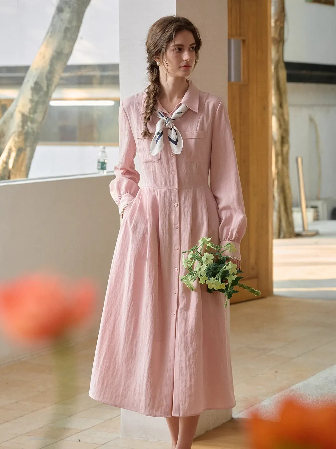 Kamiyah Lapel Button Dress