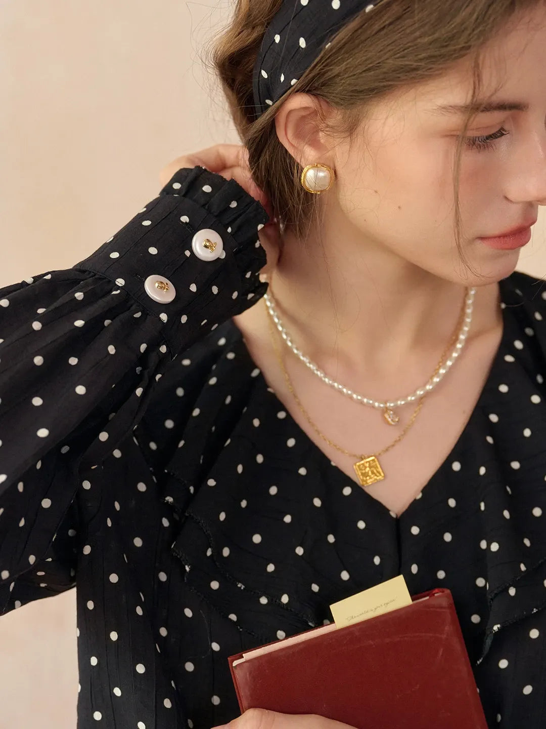 Keily V-Neck Dots Delicate Scarf Blouse