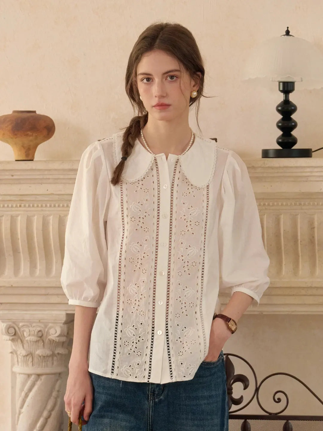 Emmeline Peter Pan Collar 100% Cotton Blouse