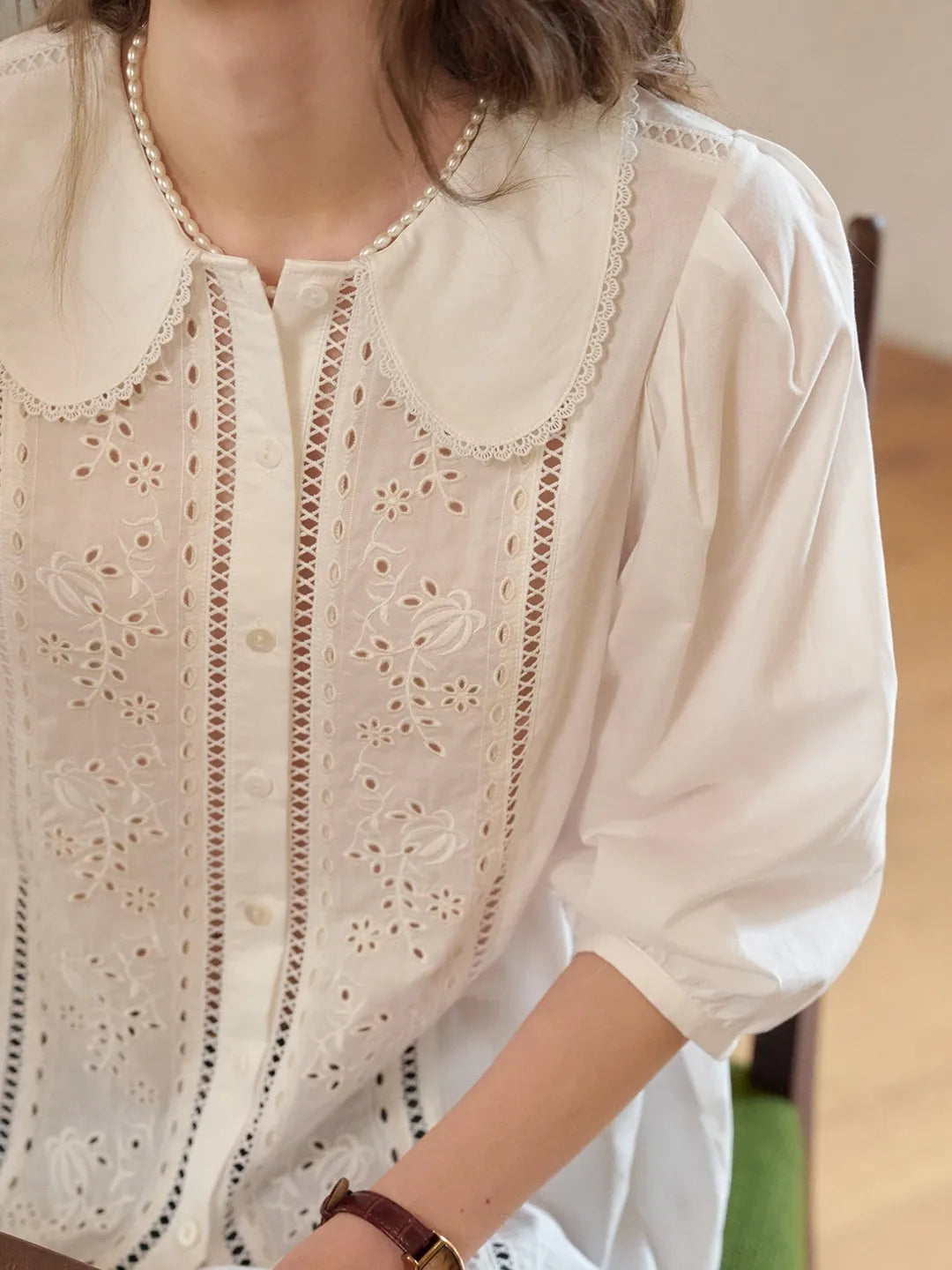 Emmeline Peter Pan Collar 100% Cotton Blouse