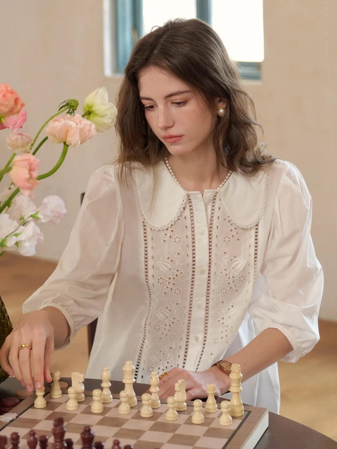 Emmeline Peter Pan Collar 100% Cotton Blouse