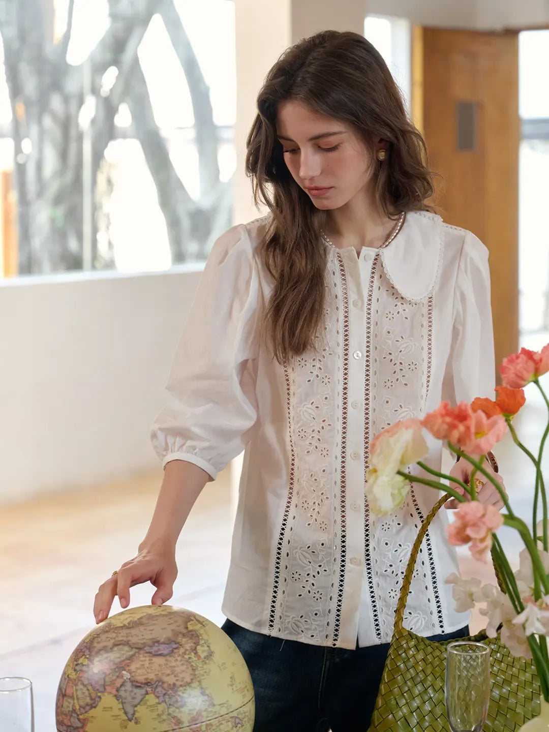 Emmeline Peter Pan Collar 100% Cotton Blouse