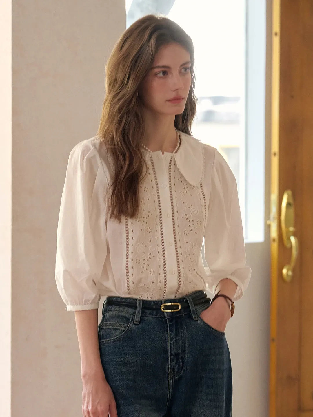 Emmeline Peter Pan Collar 100% Cotton Blouse